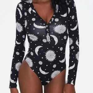 Forever 21 Black and White Sun and Moon Bodysuit